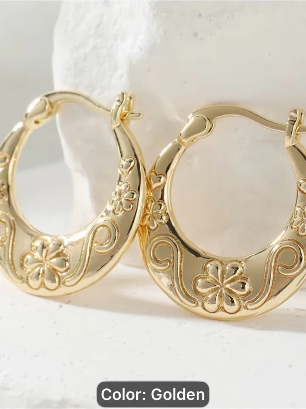 Handmade ethnic style retro vintage Golden Floral Hoop Earrings-Atmosphere
